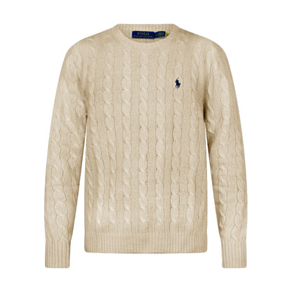 Ralph Lauren Cable Knit Wool Jumper Cream Mens Long Sleeve Sweatshirt