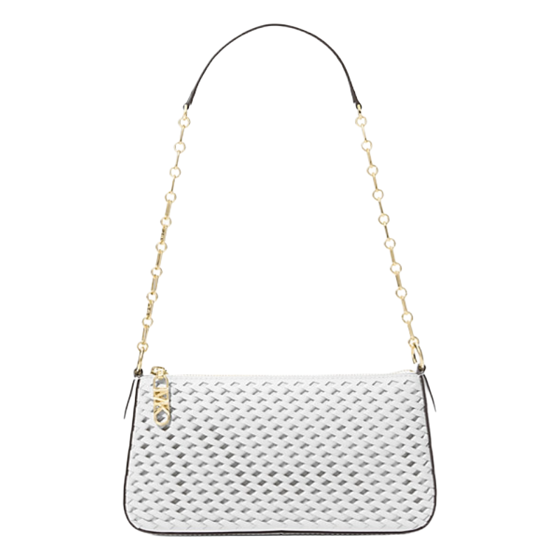 Michael Kors Empire Medium Chain Pouchette Woven Leather Bag White
