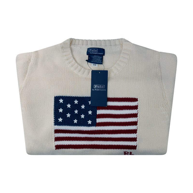 Ralph Lauren Polo Womens Flag Cotton Crewneck Jumper Parchment Cream