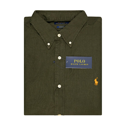 Ralph Lauren Polo Custom Fit Linen Shirt Dark Green