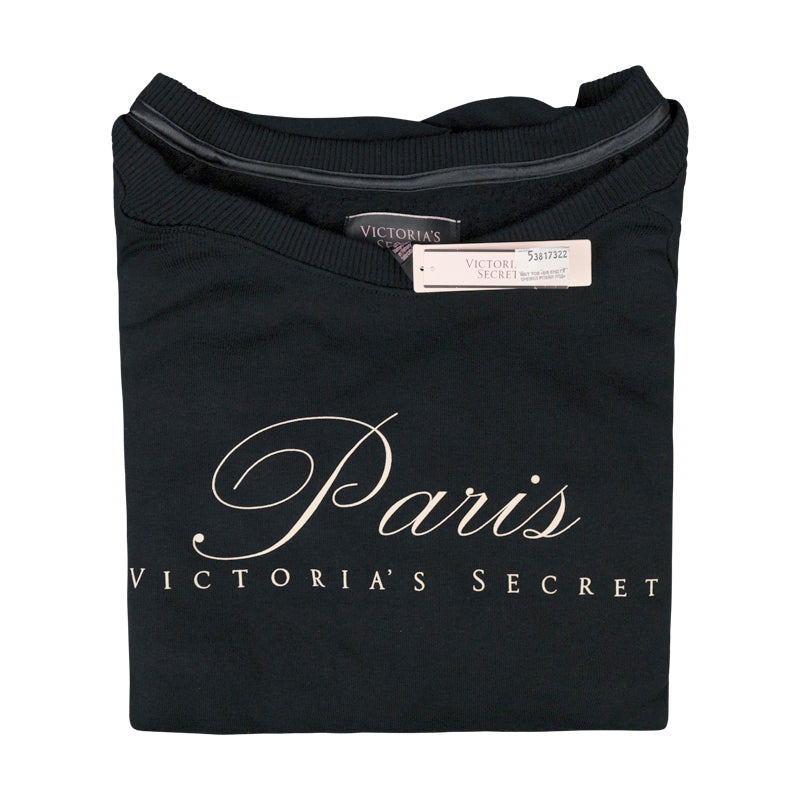  Victoria's Secret Off Shoulder Fleece 'Paris' Black Sweatshirt