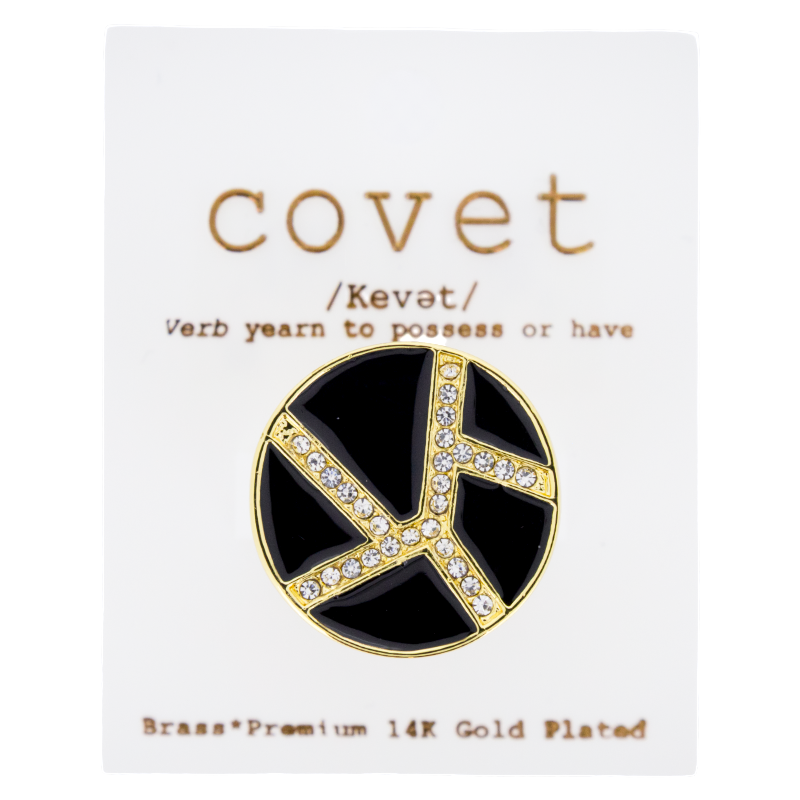 Covet Gold Coloured & Black Enamel Spaces Ring DF3026GB UK Size P
