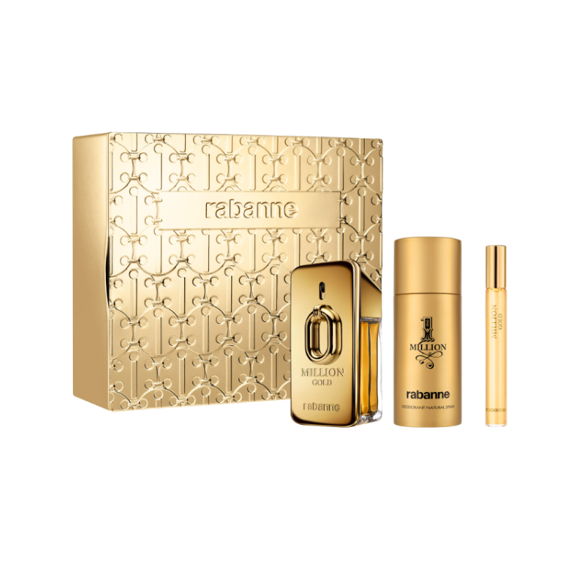 Paco Rabanne Million Gold Gift Set For Men - 50ml Eau De Parfum Intense & 10ml EDP Travel Spray - - 150ml Deodorant
