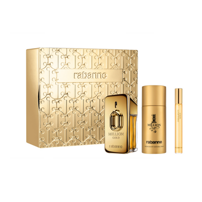 Paco Rabanne Million Gold Gift Set For Men - 50ml Eau De Parfum Intense & 10ml EDP Travel Spray - - 150ml Deodorant