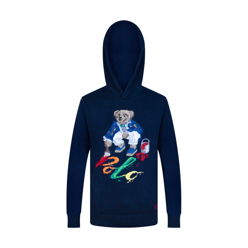 Polo Ralph Lauren Painting Bear Knitted Hoodie Navy Blue