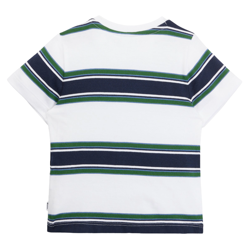 Hugo Boss Boys T-Shirt Striped White Green 100% Cotton