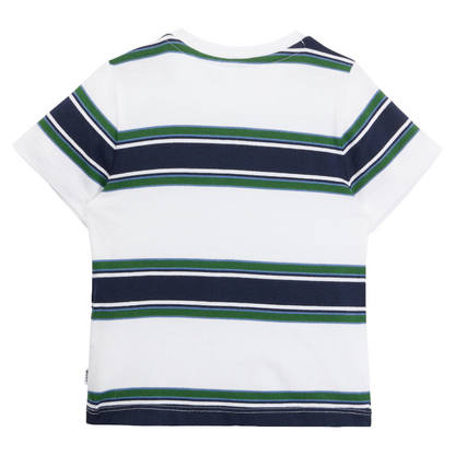 Hugo Boss Boys T-Shirt Striped White Green 100% Cotton