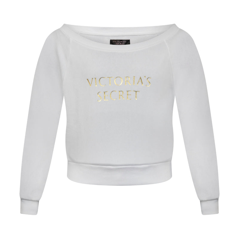 Victoria's Secret Off Shoulder Fleece White Sweatshirt