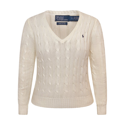 Ralph Lauren Polo Cotton Cable Knit V-Neck Jumper Cream Womens