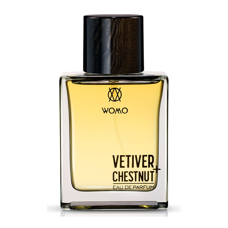 Womo Vetiver + Chestnut 100ml Eau de Parfum bottle on white