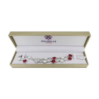 Khloelle Silver, Red and White Flower Bracelet LC0070857