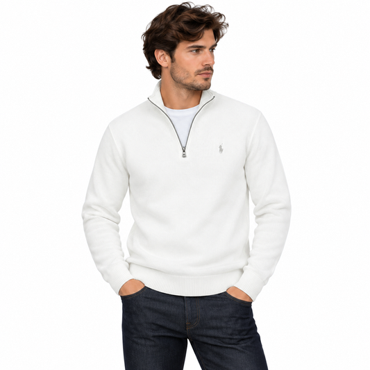 Ralph Lauren Mesh-Knit Cotton Quarter-Zip Jumper White Men's