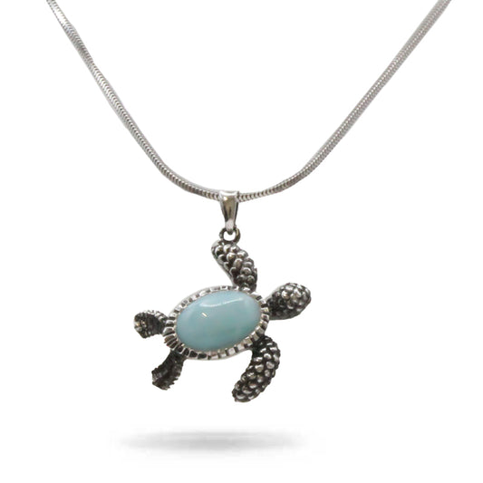 Marahlago Larimar Turtle Sterling Silver Necklace 
