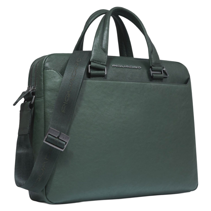 Piquadro Green Laptop Bag Leather 14 inch Black Square