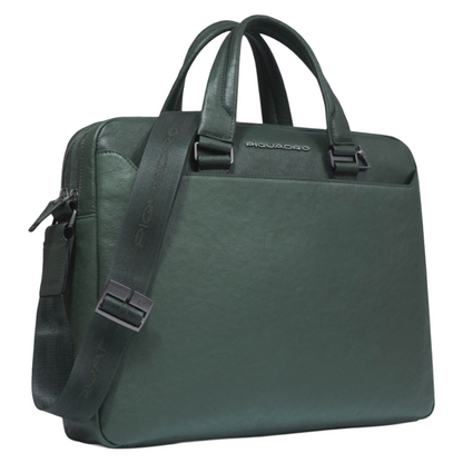 Piquadro Green Laptop Bag Leather 14 inch Black Square