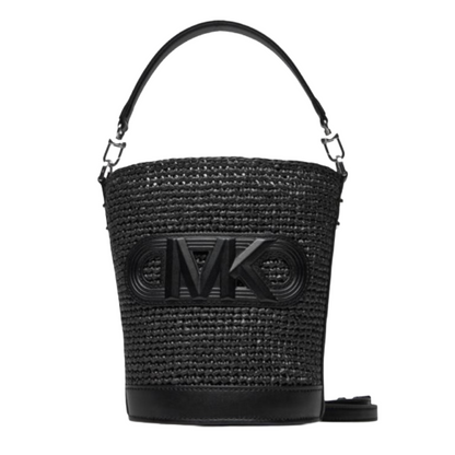 Michael Kors Townsend Small Woven Leather Bucket Messsenger Bag Black