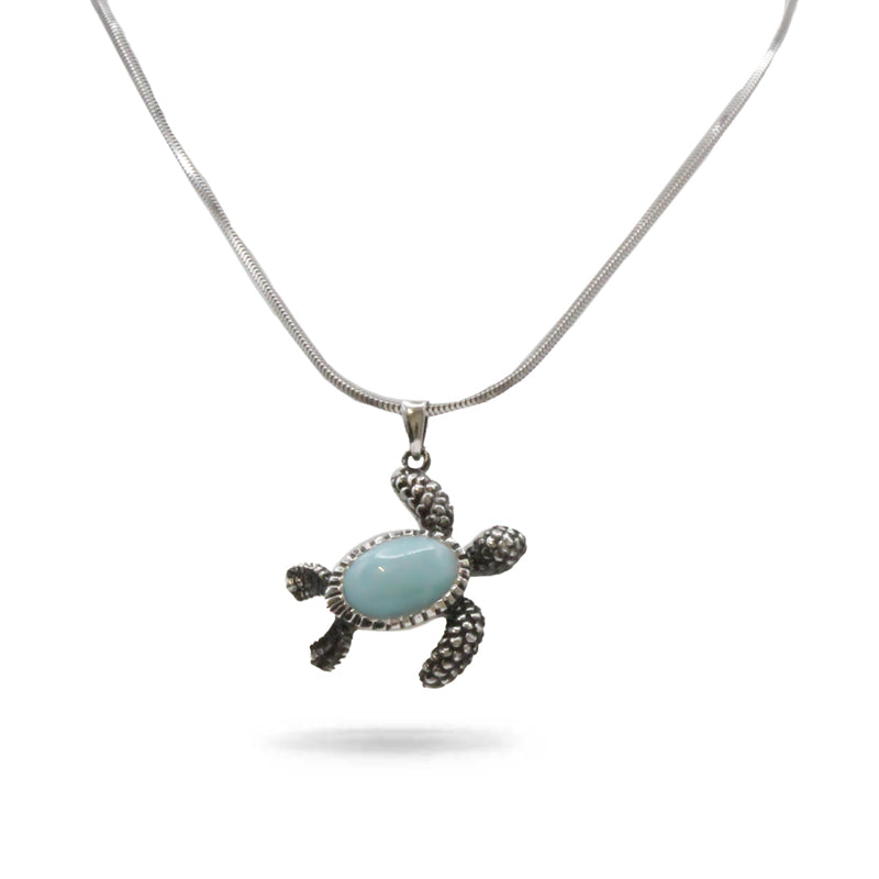 Marahlago Larimar Turtle Sterling Silver Necklace 