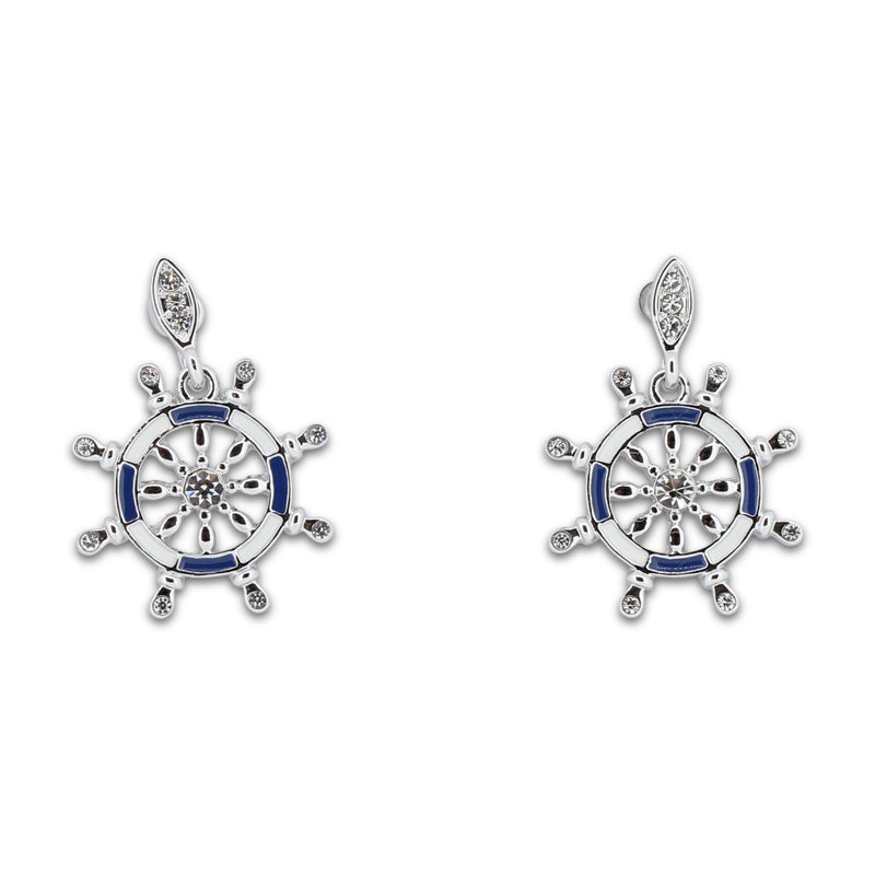 Khloelle Silver, Blue and White Ship Wheel Earrings LC0070800