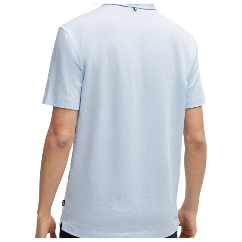 Hugo Boss Regular Fit Cotton Linen Polo Shirt Pastel Blue