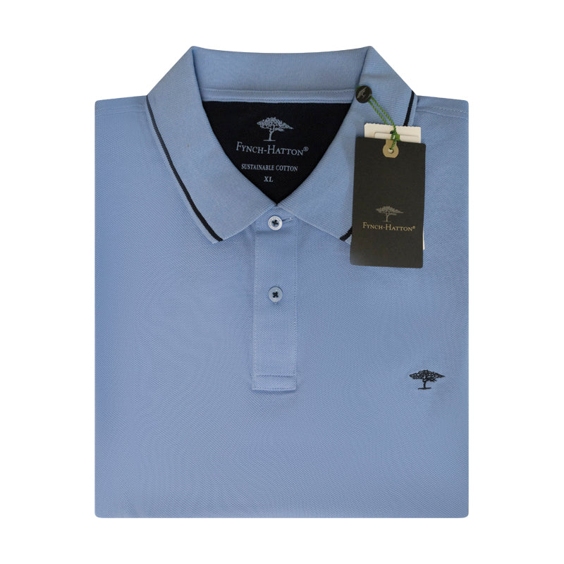 Fynch Hatton Men's Striped Collar Polo Shirt Light Sky Blue