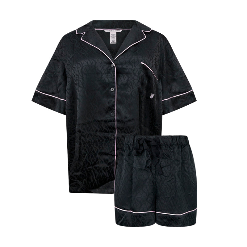 Victoria's Secret Satin Short PJ Set BLack XL