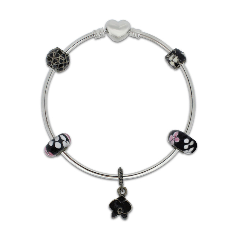 Khloelle Charm Bangle Black Flowers LM0070979