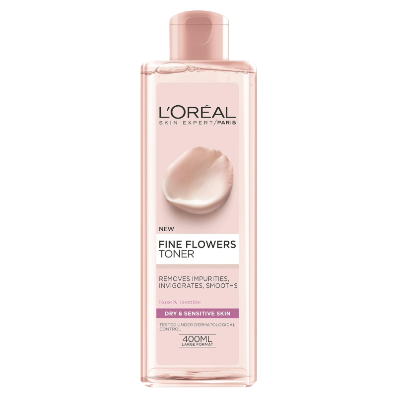L'Oreal Fine Flowers Toner Rose & Jasmine 400ml For Dry & Sensitive Skin