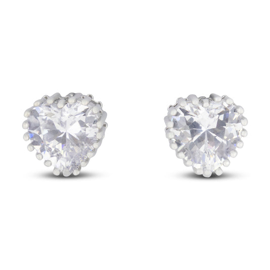 Covet Rhodium Plated Cubic Zirconia Heart Stud Silver Earrings