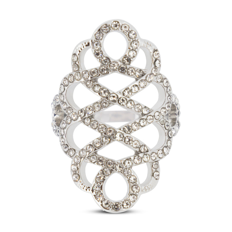 Covet Rhodium Cubic Zirconia Pave Swirl Silver Ring - Size 5