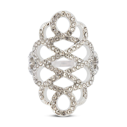 Covet Rhodium Cubic Zirconia Pave Swirl Silver Ring - Size 5