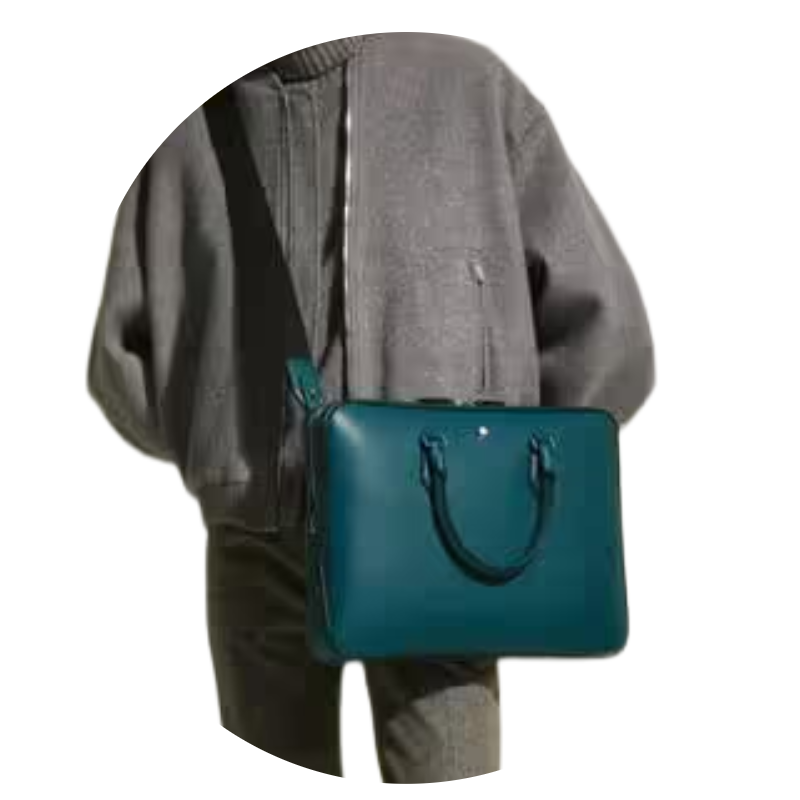 Montblanc Thin Document Briefcase Sartorial Leather Tweed Blue