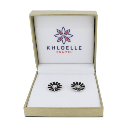 Khloelle Black and Silver Flower Earrings LC0070859