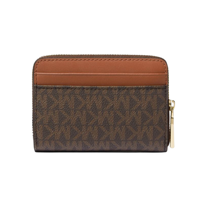 Michael Kors Jet Set Small Signature Logo Zip-Around Card Case Brown/Acorn