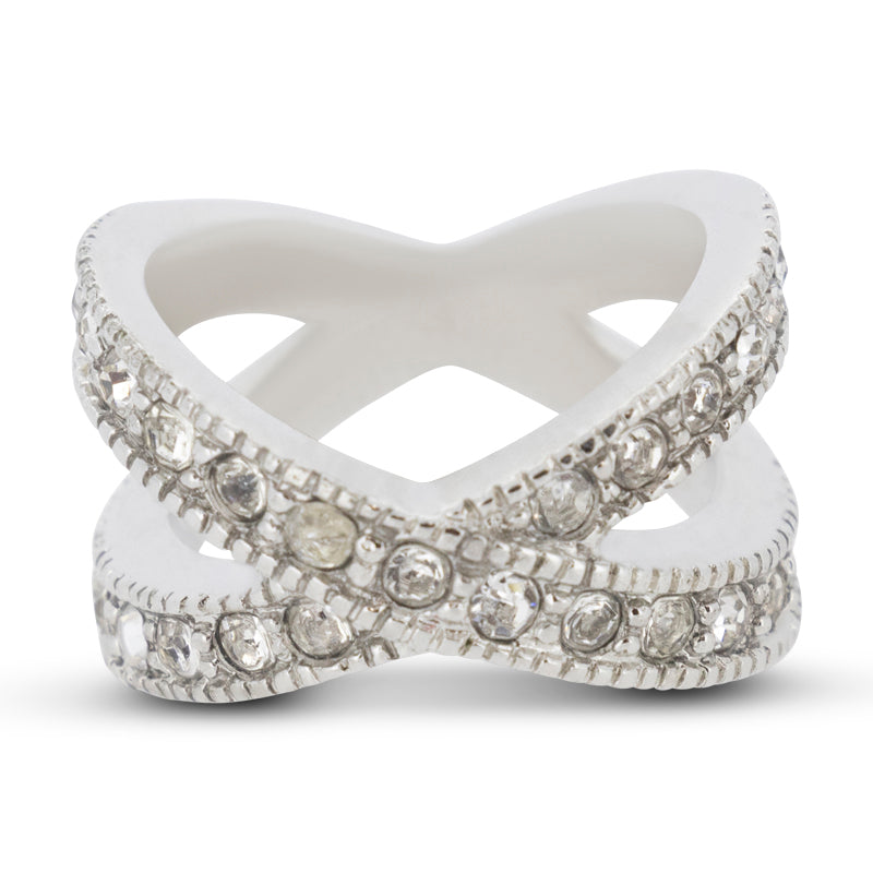 Covet Rhodium Cubic Zirconia Pave Band Silver Ring - Size 5