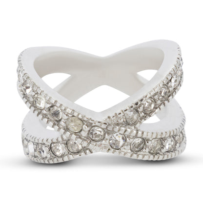 Covet Rhodium Cubic Zirconia Pave Band Silver Ring - Size 5