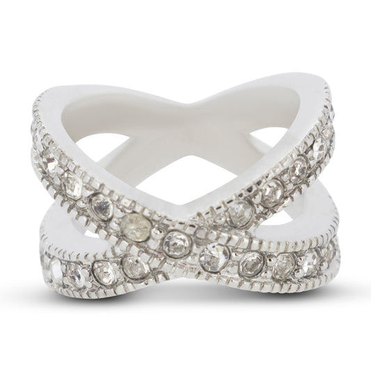 Covet Rhodium Cubic Zirconia Pave Band Silver Ring - Size 5