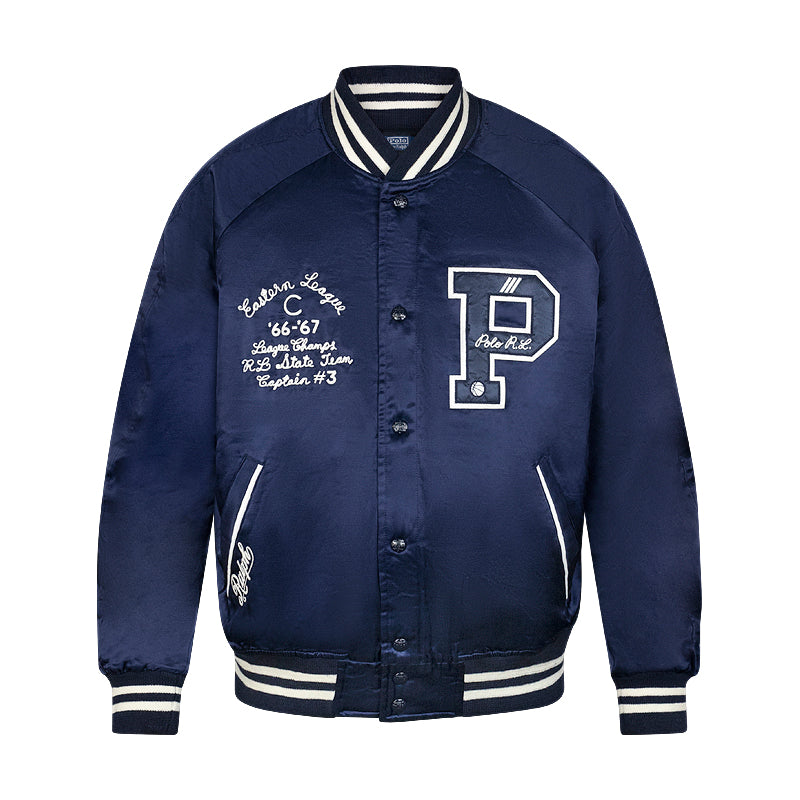 Ralph Lauren Polo Satin Letterman Jacket Aviator Navy