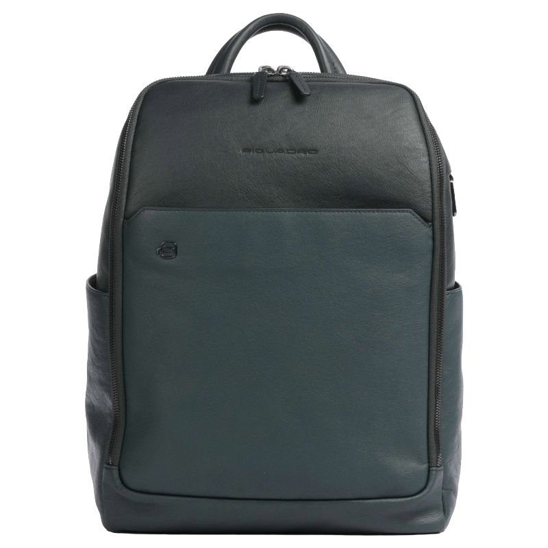 Piquadro Green Square Backpack 14″ Fine Grain Cow Leather Verde Oliva