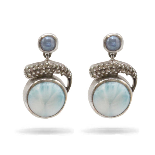 Marahlago Round Earrings Larimar With White Sapphire