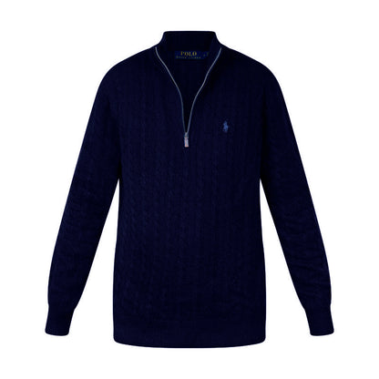Ralph Lauren Polo Half Zip Cable Knit Wool Jumper Navy Men's