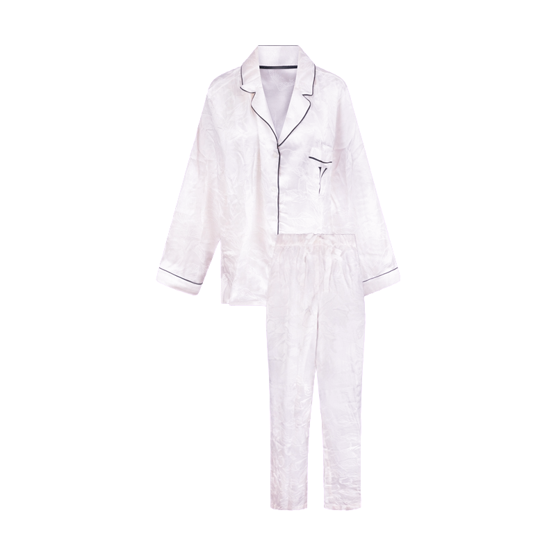 Victoria's Secret Satin Long Pyjamas Set White Lemon Jacquard