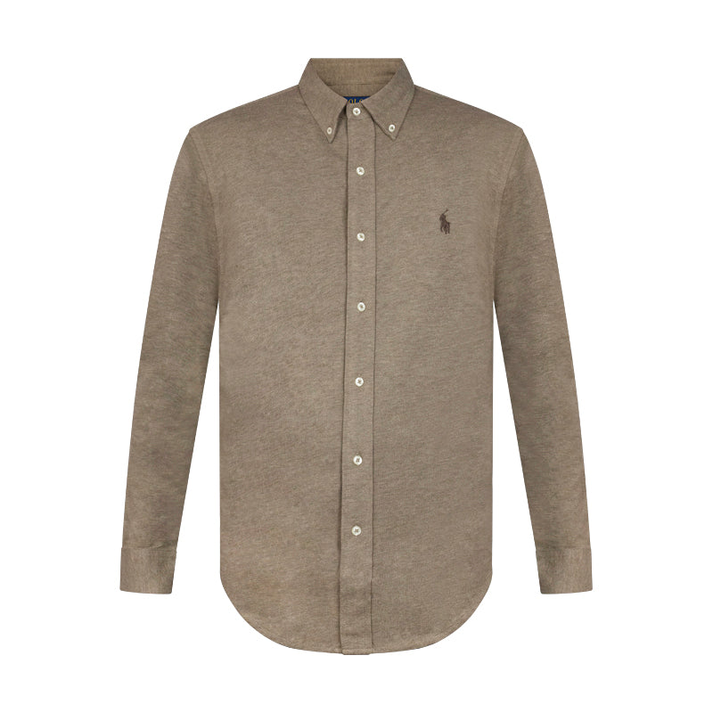 Ralph Lauren Polo Long Sleeve Featherweight Mesh Shirt Taupe Mens 