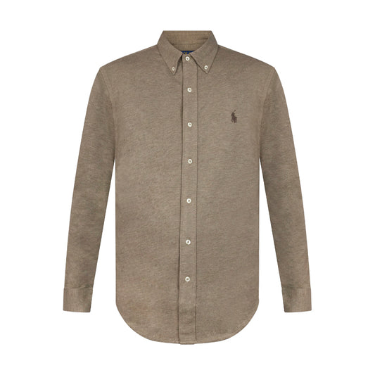 Ralph Lauren Polo Long Sleeve Featherweight Mesh Shirt Taupe Mens 