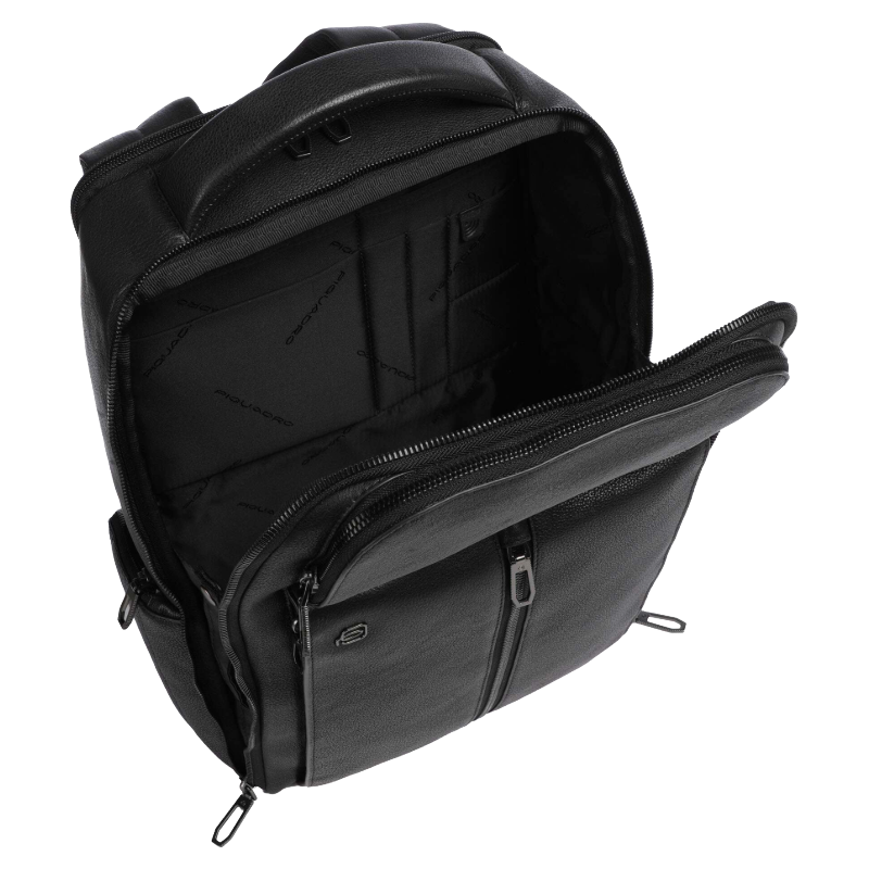 Piquadro Backpack Wollem Backpack 14″ grained cow leather nero black