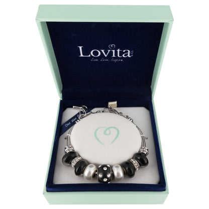 Lovita Charm Bracelet Silver Band Black and Silver Crystals