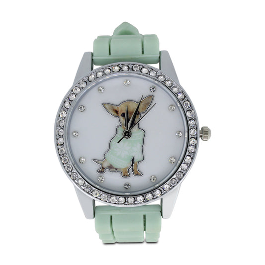 Jessica Carlyle Green Rubber Strap Watch with Dog Keychain