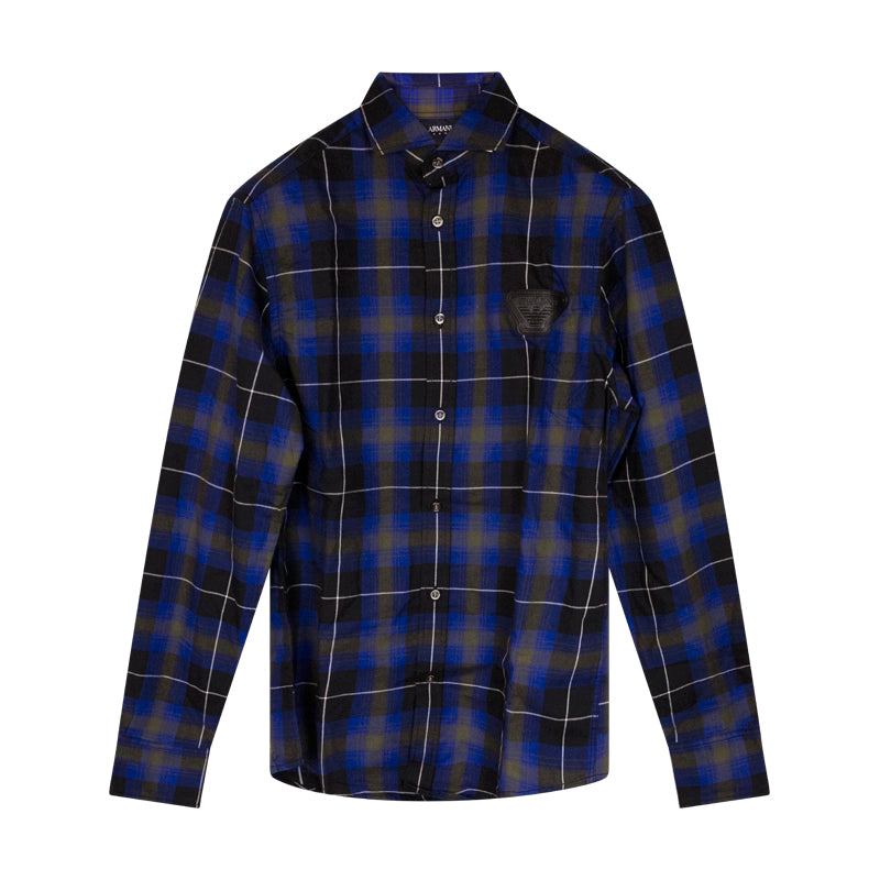 Armani Men's Blue & Black Check Shirt Small