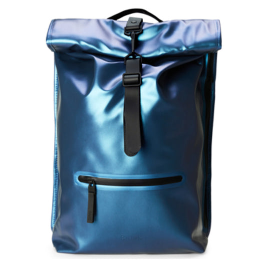 Rains Rolltop Rucksack W3 Laser metallic blue – front view