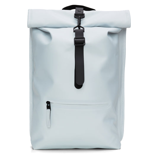 Rains Rolltop Rucksack W3 Wind light blue – front view