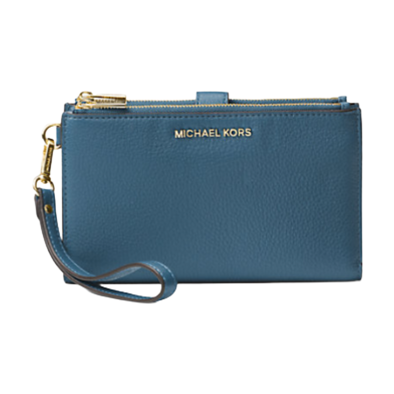 Michael Kors Jet Set Double Zip Leather Wristlet Purse Blue